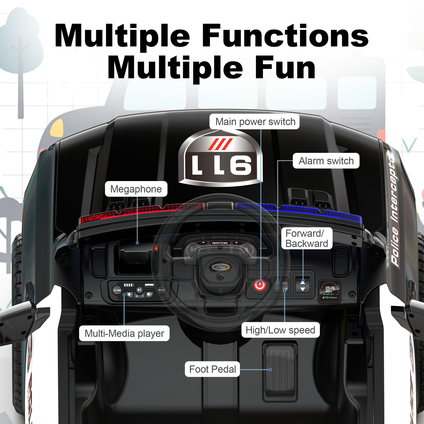 East doll 12V Powered Ride on Electric Police Truck Car for Kids, 12 Volt Ford Kids Ride on Toys with Remote Control, 4 Wheeler for Kids Age 1-3Y, 3-5MPH, Megaphone, Music
