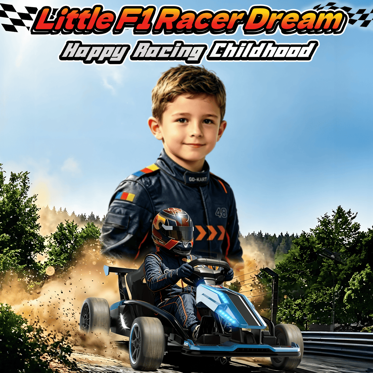 TOYBSNR 24V Electric Drift Go Kart for Kids 6-14, 24V Drift Car Ride On Racing Kart for Big Kids, Adjustable Seat, 9.3 MPH, Blue
