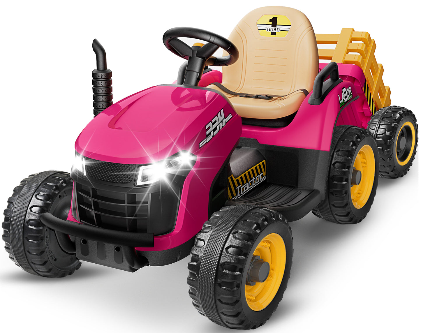 East doll 12V Ride on Tractor with Tiltable & Detachable Trailer, up to 3.1Mph Truck with Parental Remote, Music Player, Bluetooth Function & Headlight