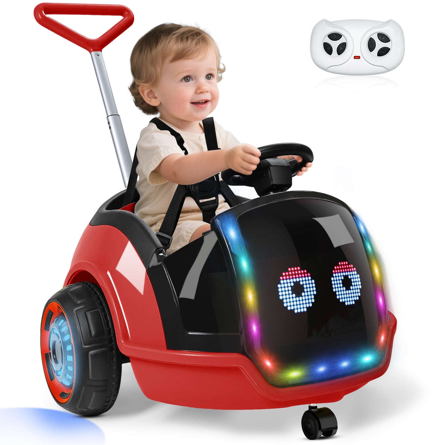 East doll 12V Electric Ride On Toy Car for Toddlers, Kids Puch Car, Outdoor Stroller Toys for Kids, Kids Cars to Ride in, 1-3Y,Remote Control, 1.3-2.5MPH, Music, Horn