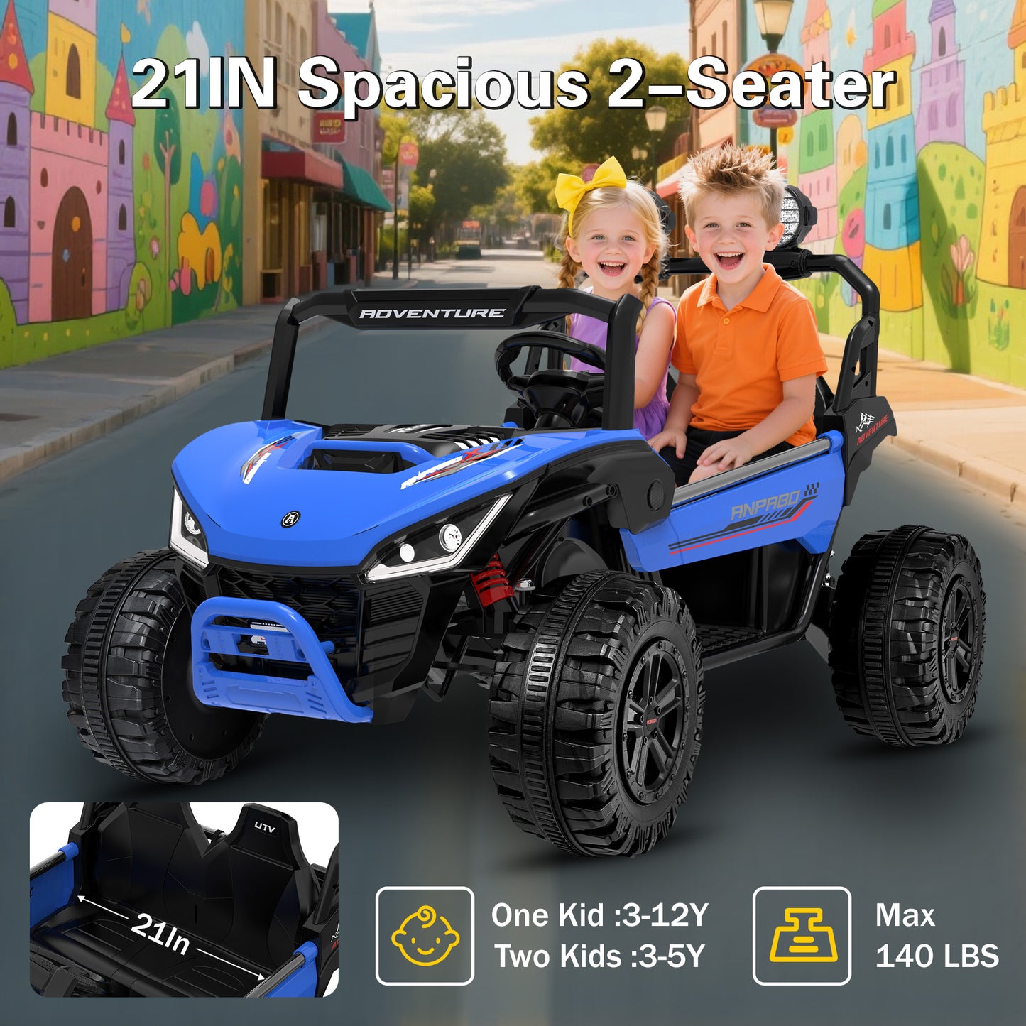 East doll 24V Ride on UTV Car for Big Kid, 2 Seater Ride on Car Toys, Power Electric car for kids,4 Wheels, 800W motors, Remote Control, 5.1 MPH ,3-12Y,Music