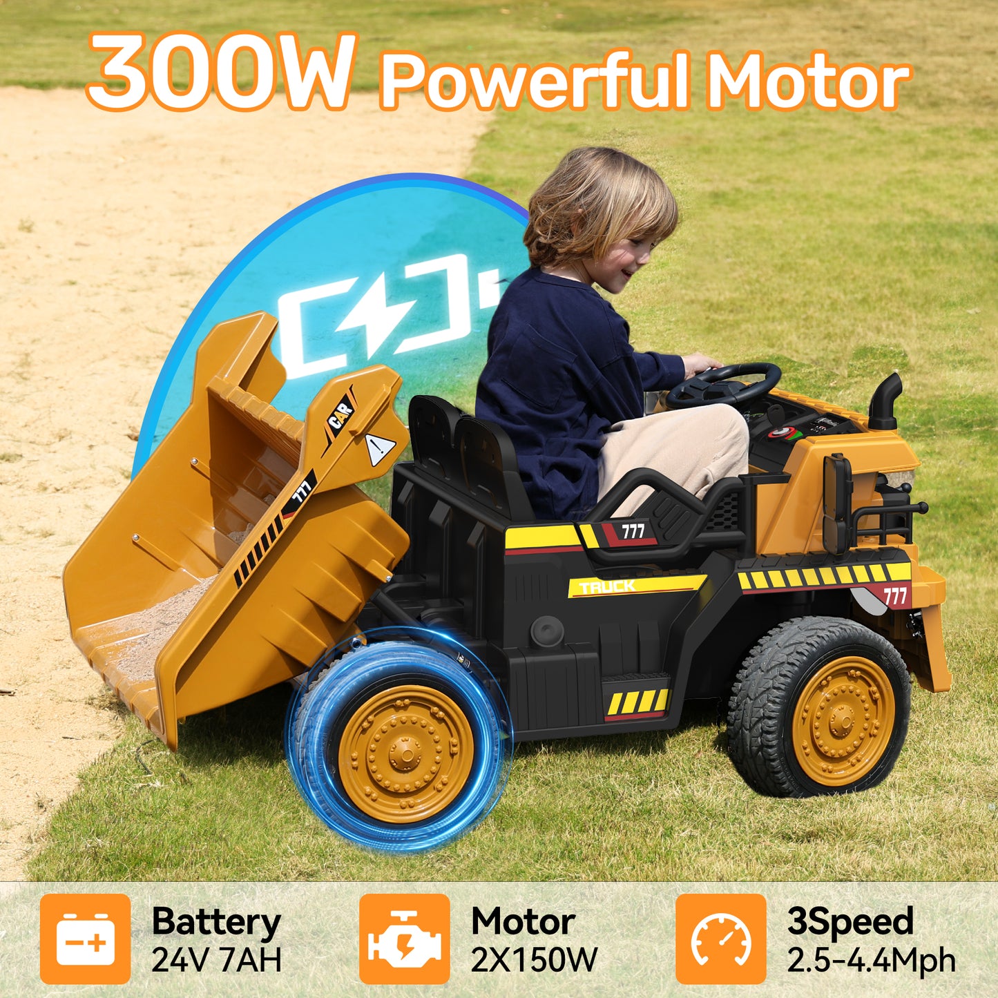 East doll 24V Ride on Dump Truck, Ride on UTV Car for Kids with Electric Dump Bed, 300W Powerful Motors, 4.4Mph, Remote Control, EVA Tires, Electric Truck for Kids