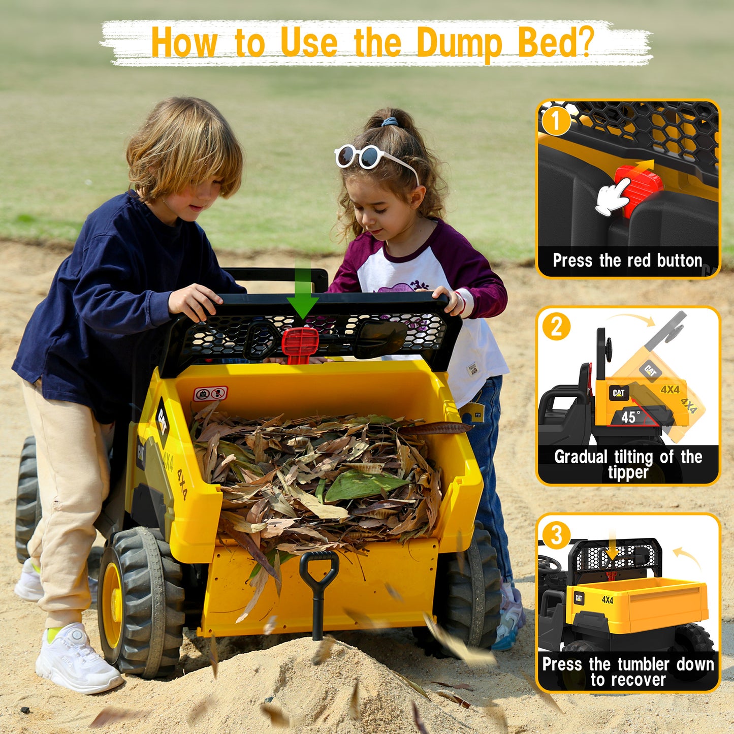 East doll 24V Licensed Caterpillar, Ride on Dump Truck