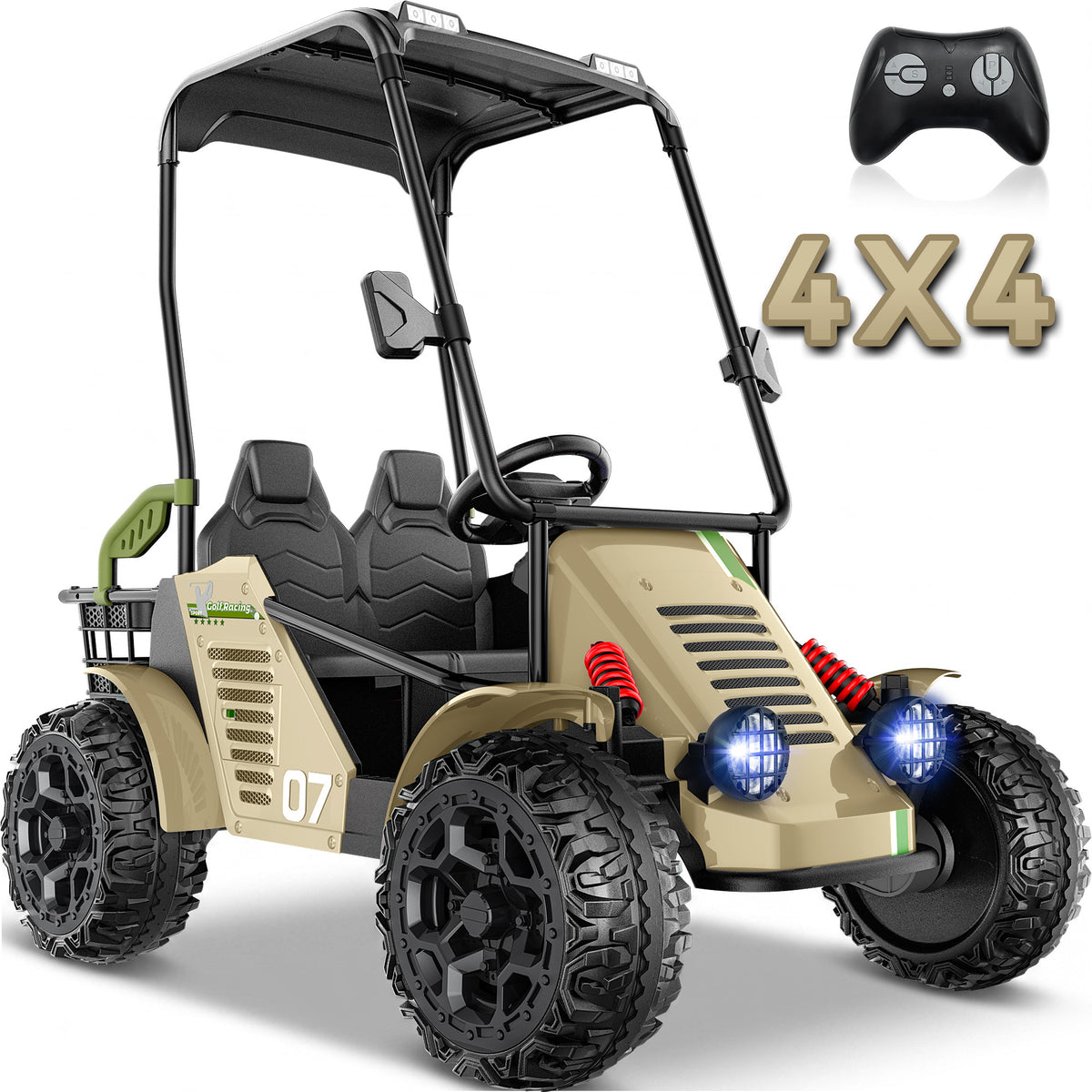 TOYBSNR 24V 4WD Kids Golf Cart, 2-Seater Ride on Toys with Remote Control, Electric Golf Cart with Removable Canopy, Ride on cars with Storage, 3 Speeds, Music, Bluetooth, Spring Suspension