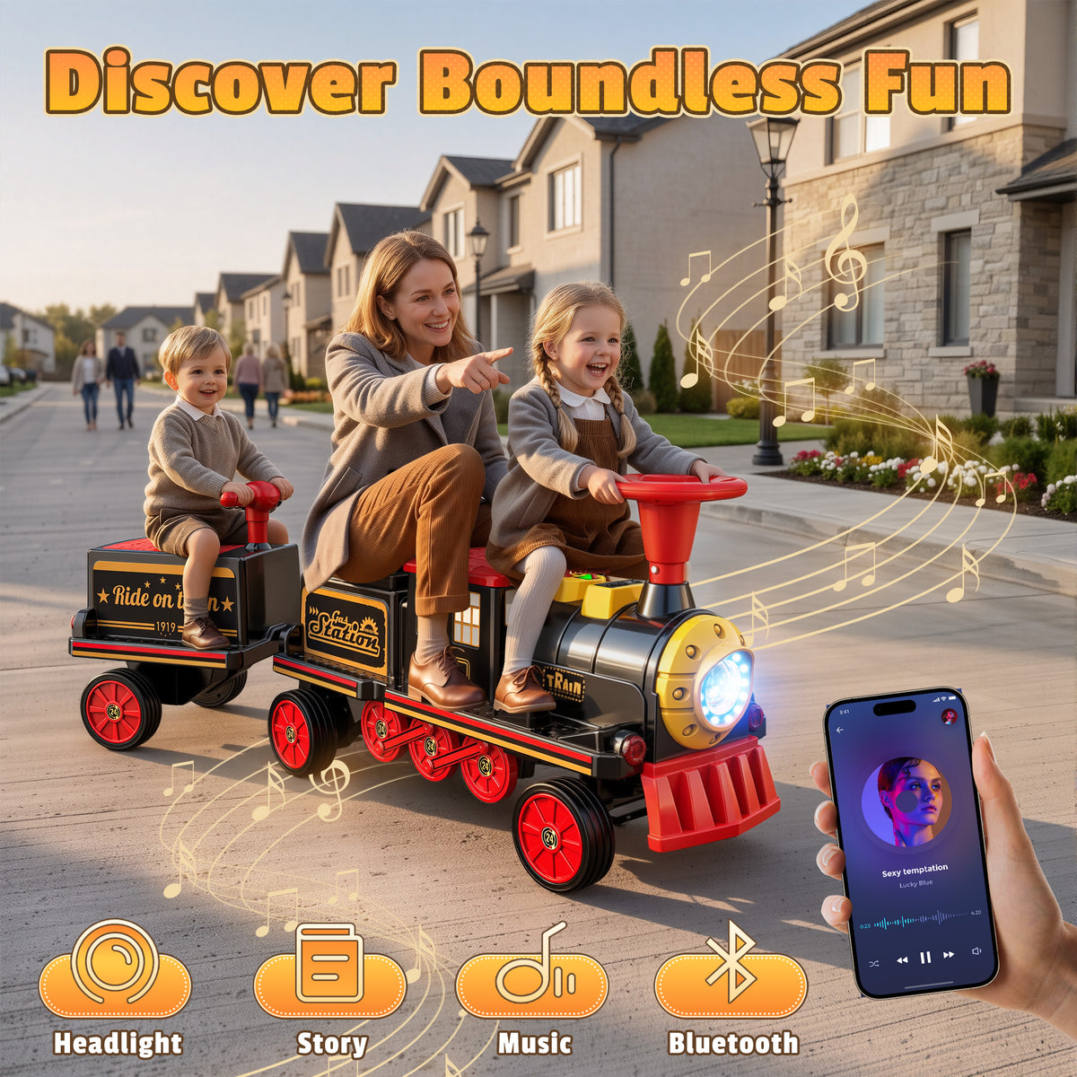 East doll 12V Powered Ride on Toy Train for Kids, Ride on Train(Including Carriages)