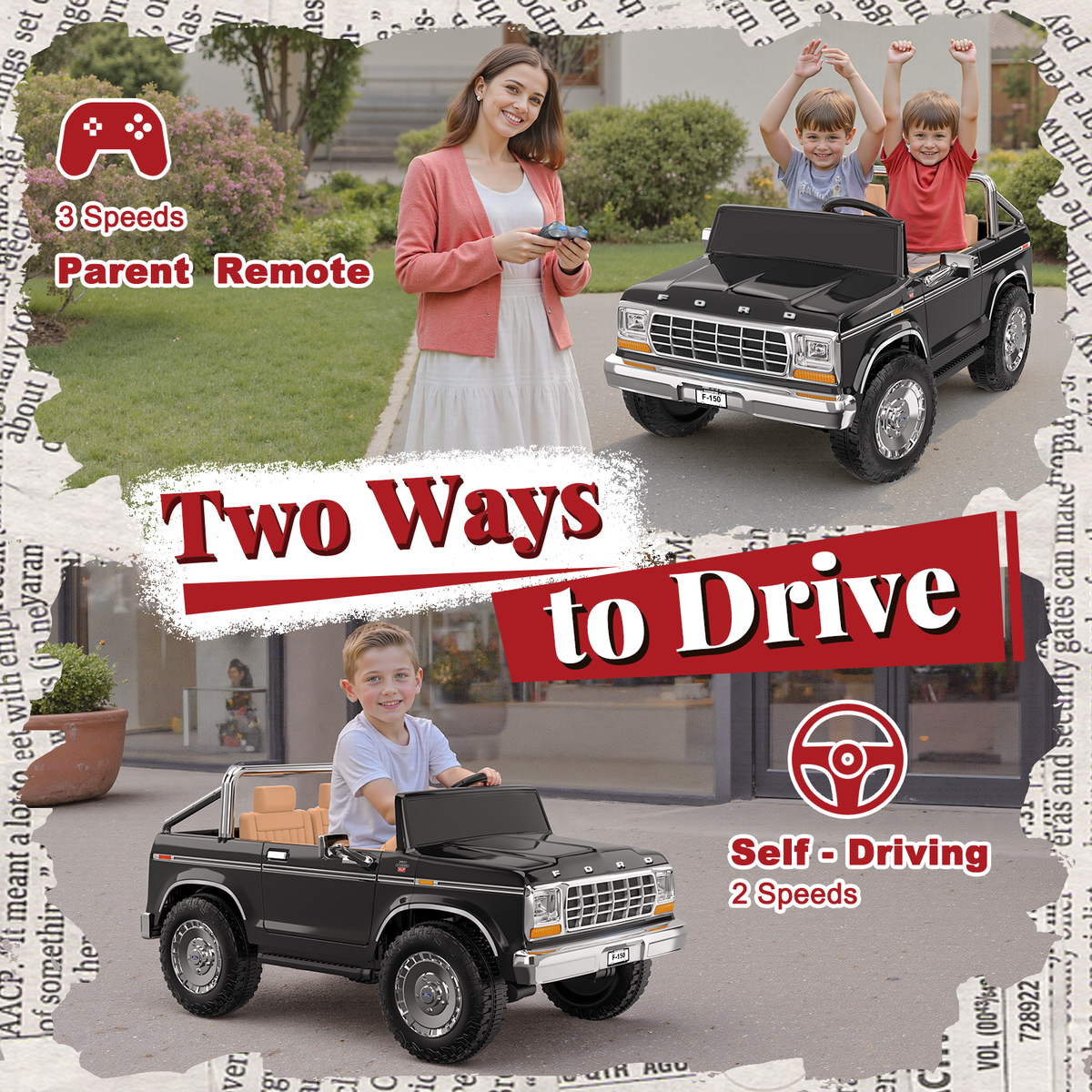 ANPABO Licensed Ford F-150 24V 2 Seater Ride on Car for Kids, Black