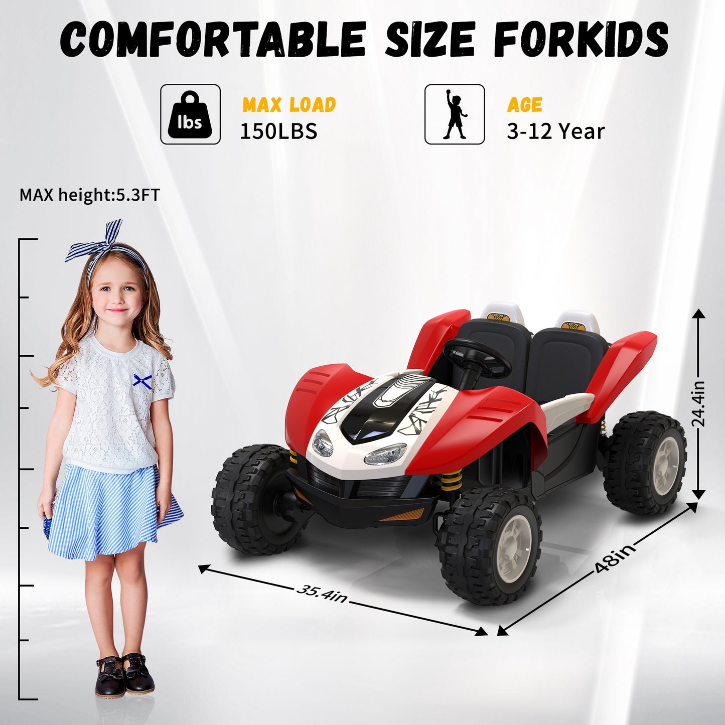 East doll 24V 2 Seater Ride On Car for Big Kids, 4X800W Power Ride On Truck with Remote Control, 21" Seat with Spacious Legroom, EVA Tires, 3 Speeds, Music, Electric Toys Gift for Kids