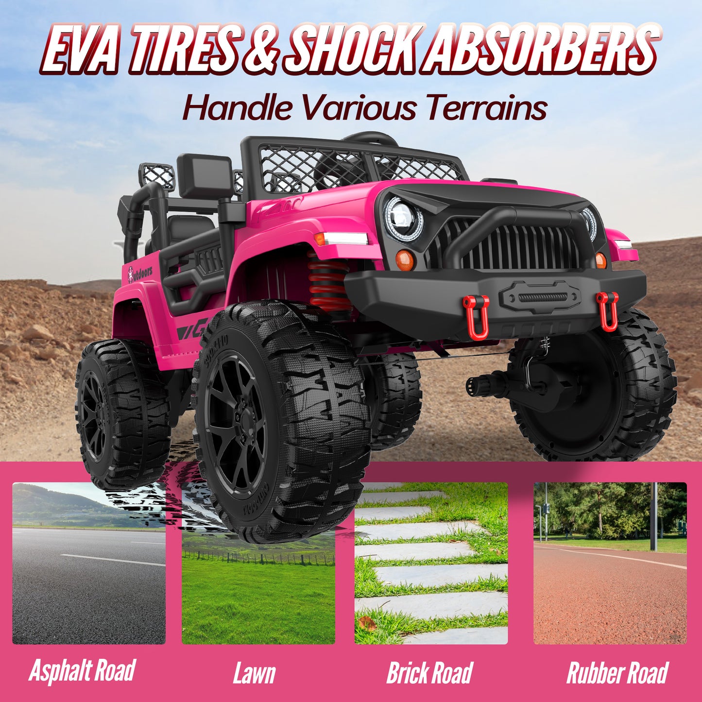 East doll 24Volt Power Ride On Truck, Electric Car for Kids, Ride on Toys with Remote Control, 19 In 2 Seater, 300W, LED Lights, Bluetooth, Music, 3 Speeds, Gift for Boys Girls