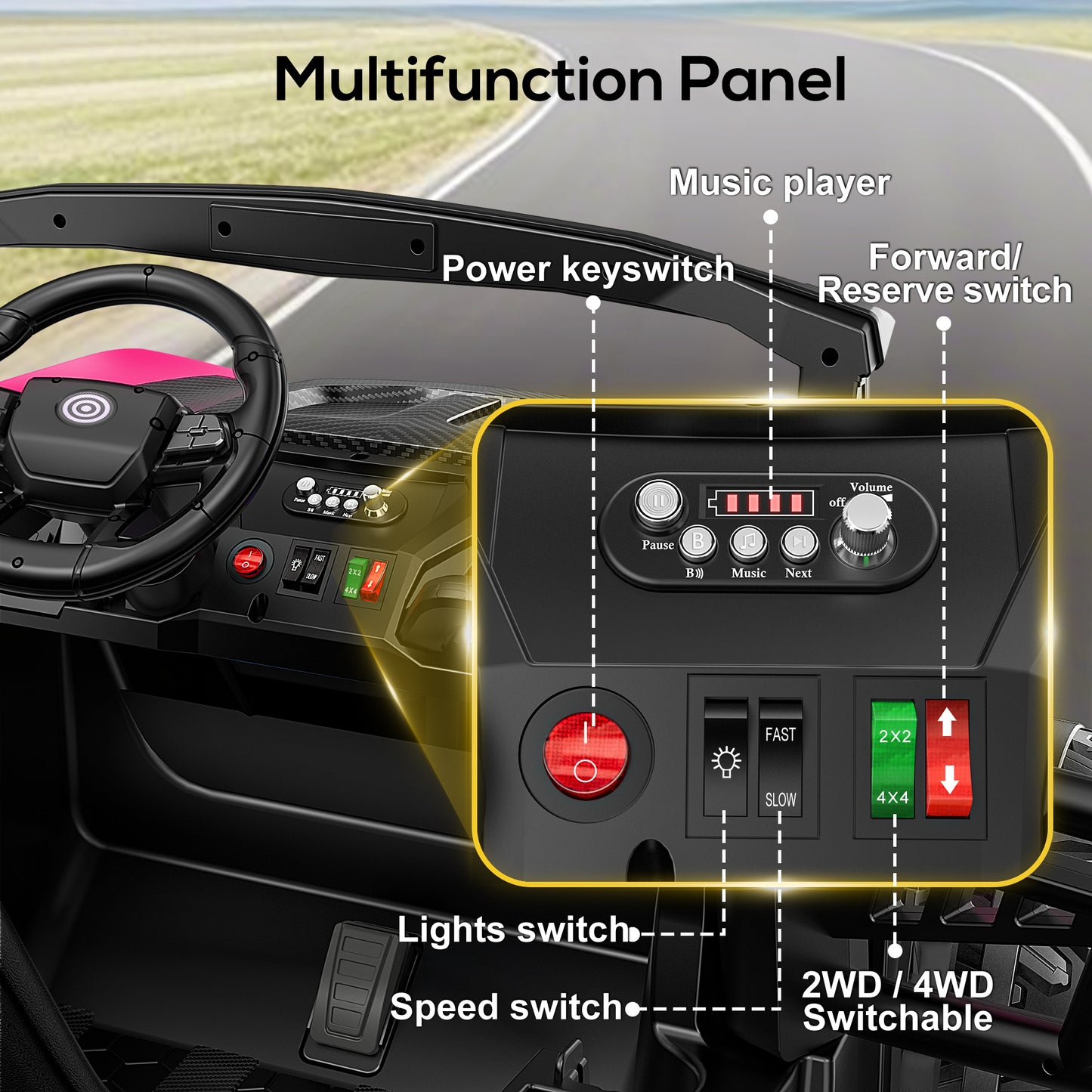 East doll 24V Kids Ride on UTV Car, 2 Seater Ride on Toy for Big Kids, Power Ride on Car for Boys, 4WD 800W Motors, Kid Electric Car Aged 3-8Y , 5.1 MPH , EVA Wheels, Remote Control, Music, Pink