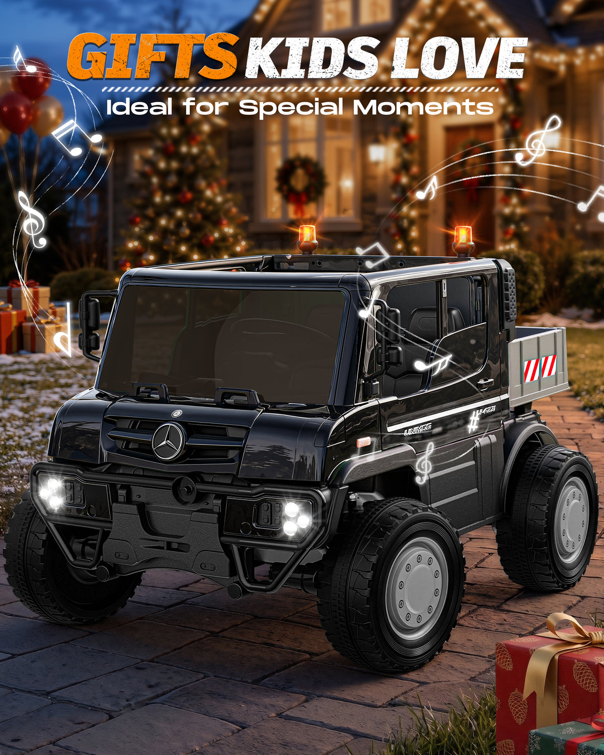 TOPLIX Mercedes-Benz Unimog 24V Ride On Dump Truck for Kids, 2 Seater w/Remote