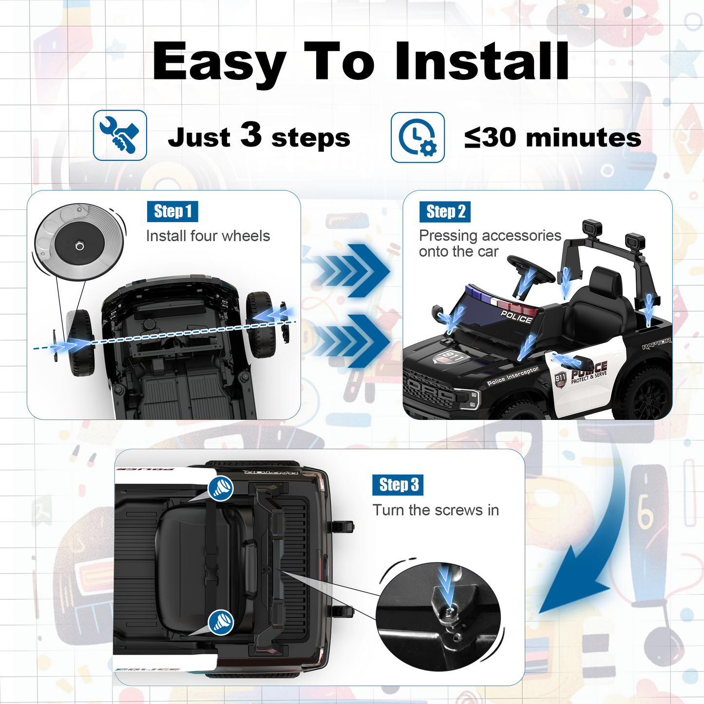 East doll 12V Powered Ride on Electric Police Truck Car for Kids, 12 Volt Ford Kids Ride on Toys with Remote Control, 4 Wheeler for Kids Age 1-3Y, 3-5MPH, Megaphone, Music