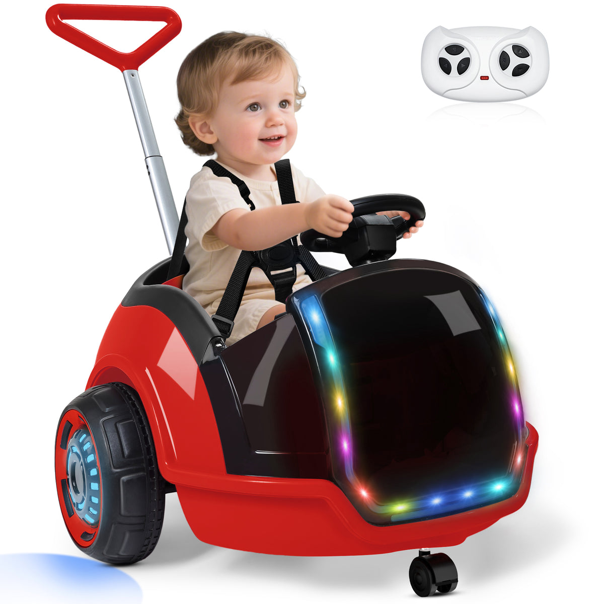 East doll 12V Electric Ride On Toy Car for Toddlers, Kids Puch Car, Outdoor Stroller Toys for Kids, Kids Cars to Ride in, 1-3Y,Remote Control, 1.3-2.5MPH, Music, Horn