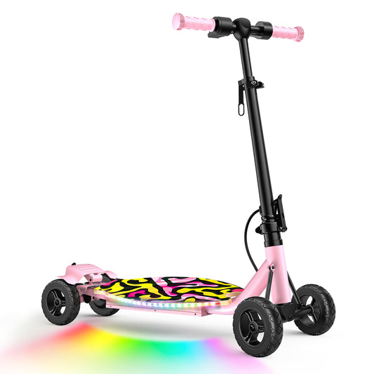 TOYBSNR 4 Wheel 24V Electric Scooter for Age 8-12 Kids, Foldable E-Scooter with Rainbow Lights, Rear Brake, Max 10 MPH & 8.5 Miles, 5 Speeds & Adjustable Balance, Gift for Boys Girls