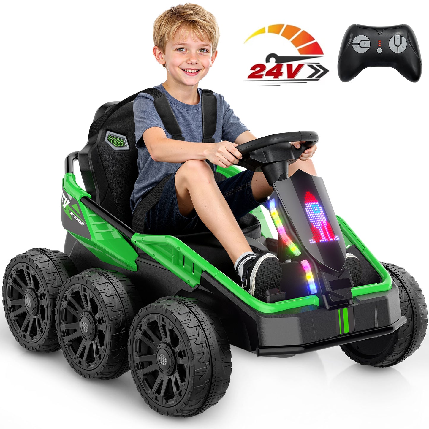 East doll 24V Power Ride on Toys for Big Kids, 6 Wheels Kids UTV, 4x75W Motors, 5MPH, Remote Control, Music, Racing Kids Electric Kart for Age 3+