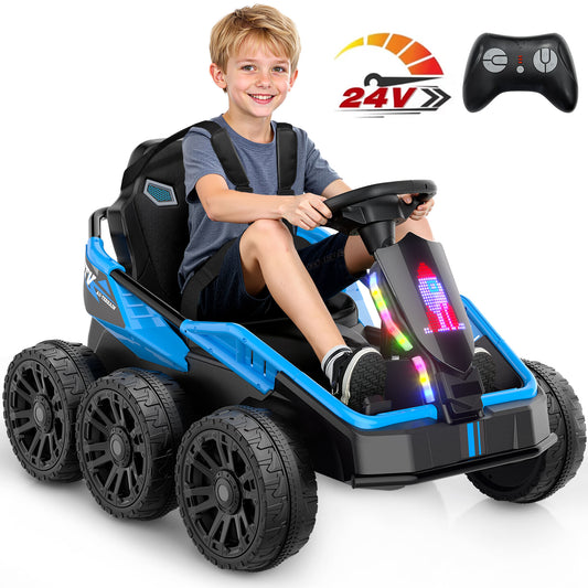 East doll 24V Power Ride on Toys for Big Kids, 6 Wheels Kids UTV, 4x75W Motors, 5MPH, Remote Control, Music, Racing Kids Electric Kart for Age 3+