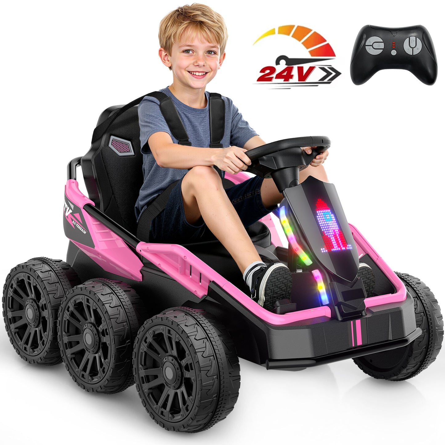 East doll 24V Power Ride on Toys for Big Kids, 6 Wheels Kids UTV, 4x75W Motors, 5MPH, Remote Control, Music, Racing Kids Electric Kart for Age 3+