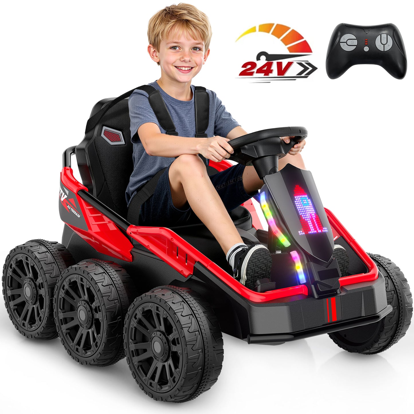 East doll 24V Power Ride on Toys for Big Kids, 6 Wheels Kids UTV, 4x75W Motors, 5MPH, Remote Control, Music, Racing Kids Electric Kart for Age 3+