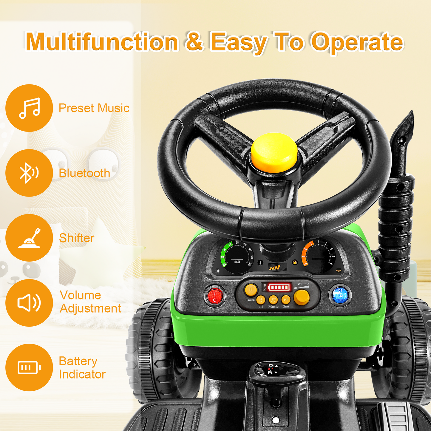 East doll 12V Ride on Tractor with Tiltable & Detachable Trailer, up to 3.1Mph Truck with Parental Remote, Music Player, Bluetooth Function & Headlight