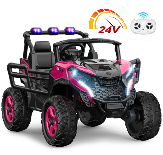 East doll 24V Kids Ride on UTV Car, 2 Seater Ride on Toy for Big Kids, Power Ride on Car for Boys, 4WD 800W Motors, Kid Electric Car Aged 3-8Y , 5.1 MPH , EVA Wheels, Remote Control, Music, Pink