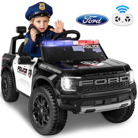 East doll 12V Powered Ride on Electric Police Truck Car for Kids, 12 Volt Ford Kids Ride on Toys with Remote Control, 4 Wheeler for Kids Age 1-3Y, 3-5MPH, Megaphone, Music