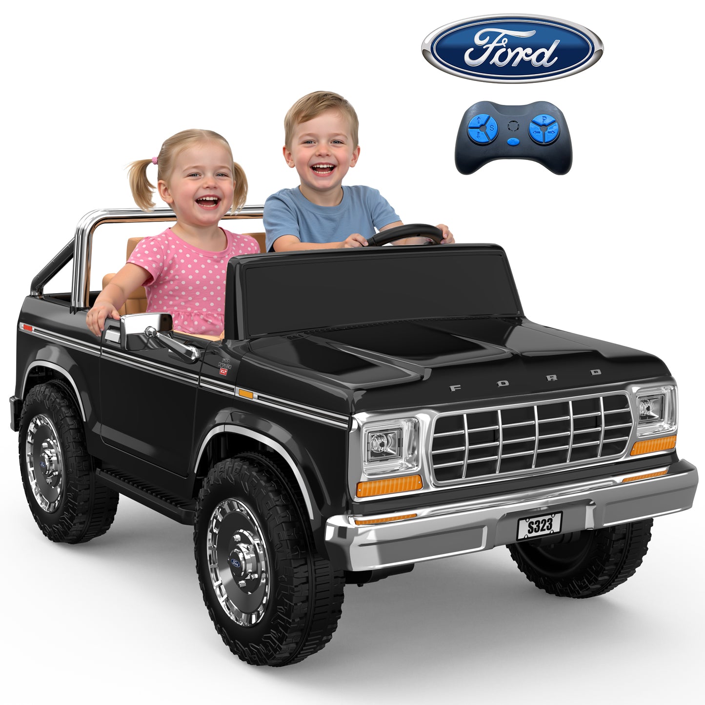 East doll 24V 2 Seater Power Ride on Car for Kids, Licensed Ford 1973 Ford F-150 Ride on Dump Truck, Remote Control, Bluetooth, Storage Bed