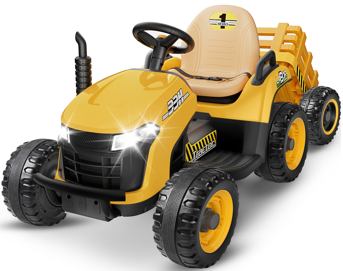 East doll 12V Ride on Tractor with Tiltable & Detachable Trailer, up to 3.1Mph Truck with Parental Remote, Music Player, Bluetooth Function & Headlight