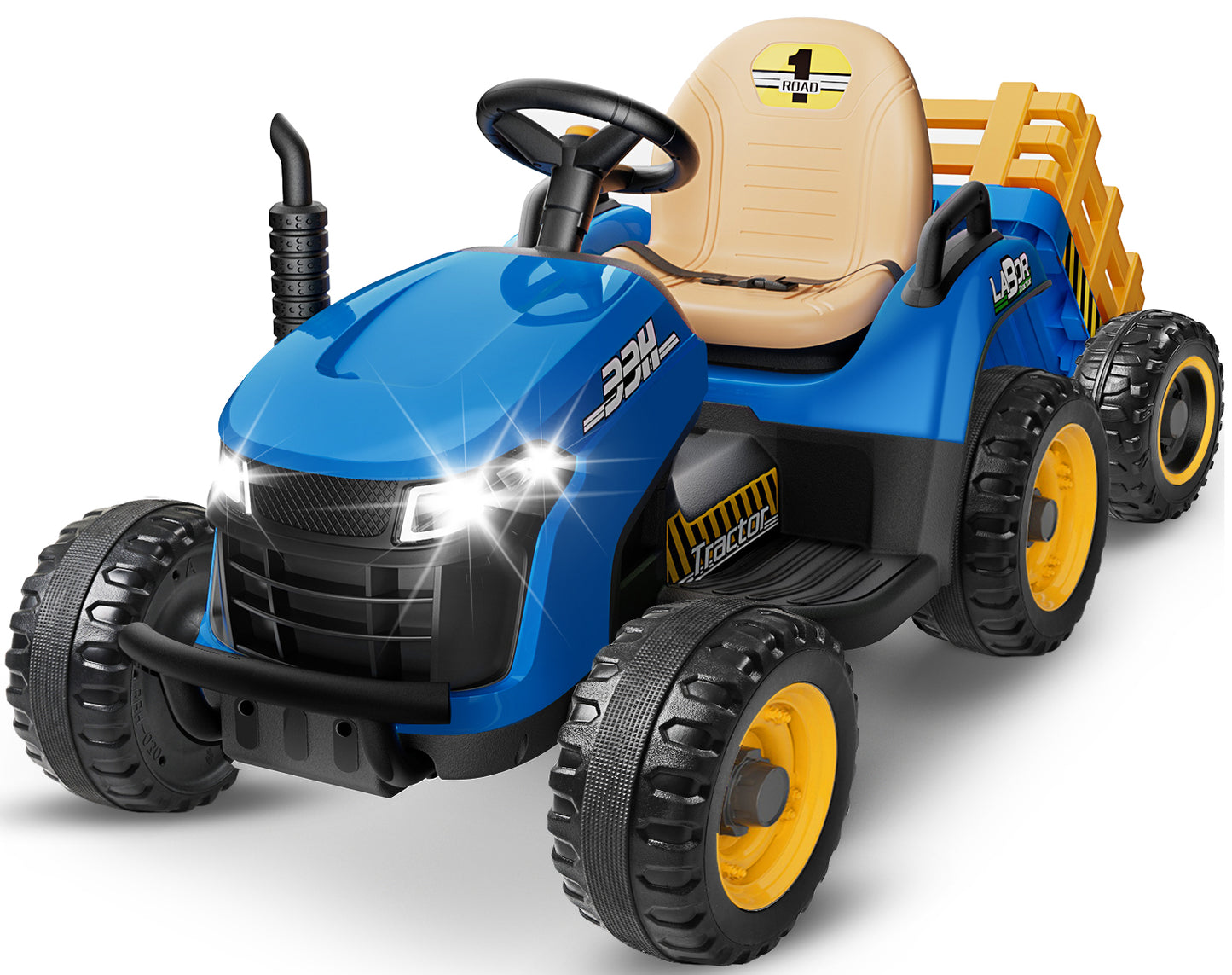East doll 12V Ride on Tractor with Tiltable & Detachable Trailer, up to 3.1Mph Truck with Parental Remote, Music Player, Bluetooth Function & Headlight