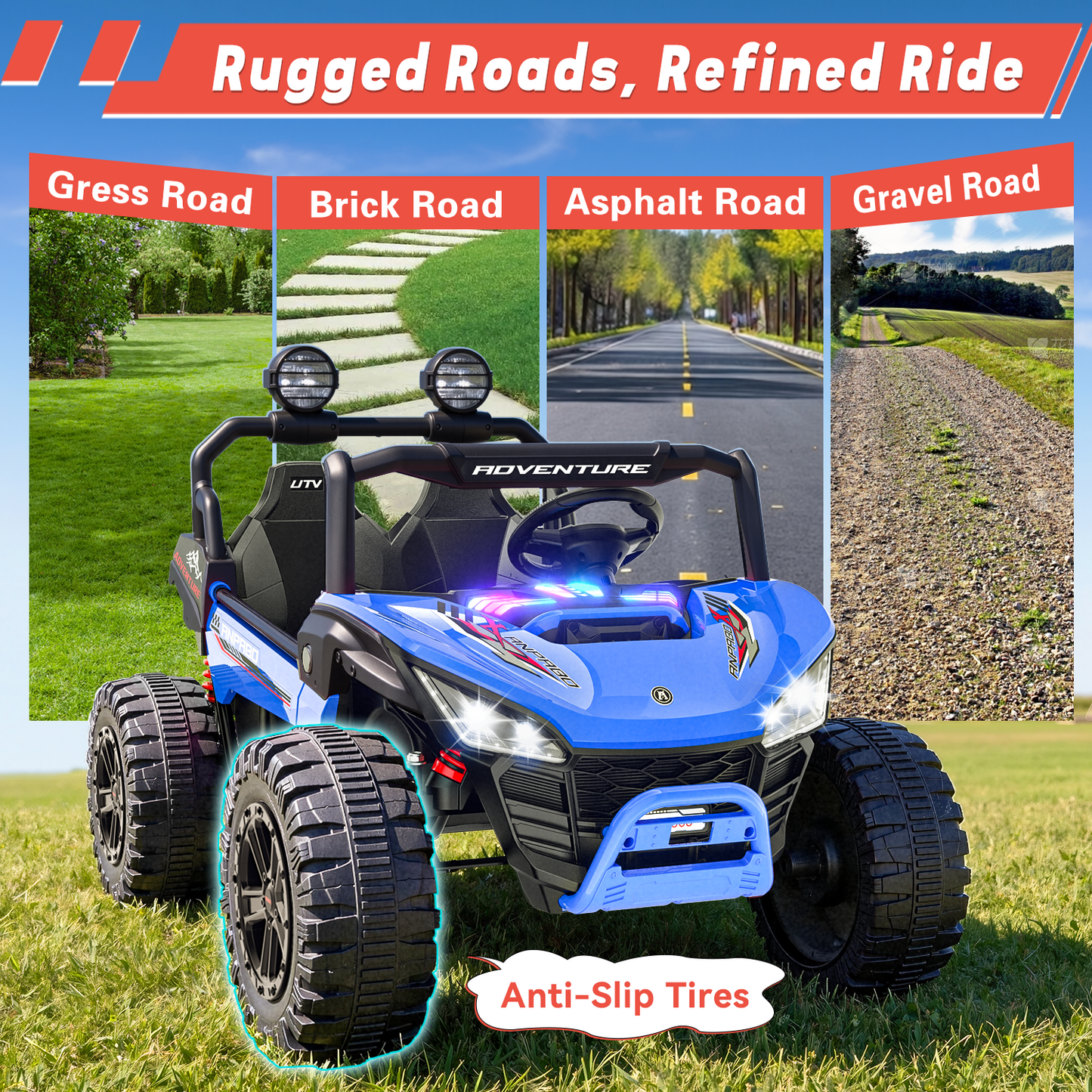 East doll 24V Ride on UTV Car for Big Kid, 2 Seater Ride on Car Toys, Power Electric car for kids,4 Wheels, 800W motors, Remote Control, 5.1 MPH ,3-12Y,Music