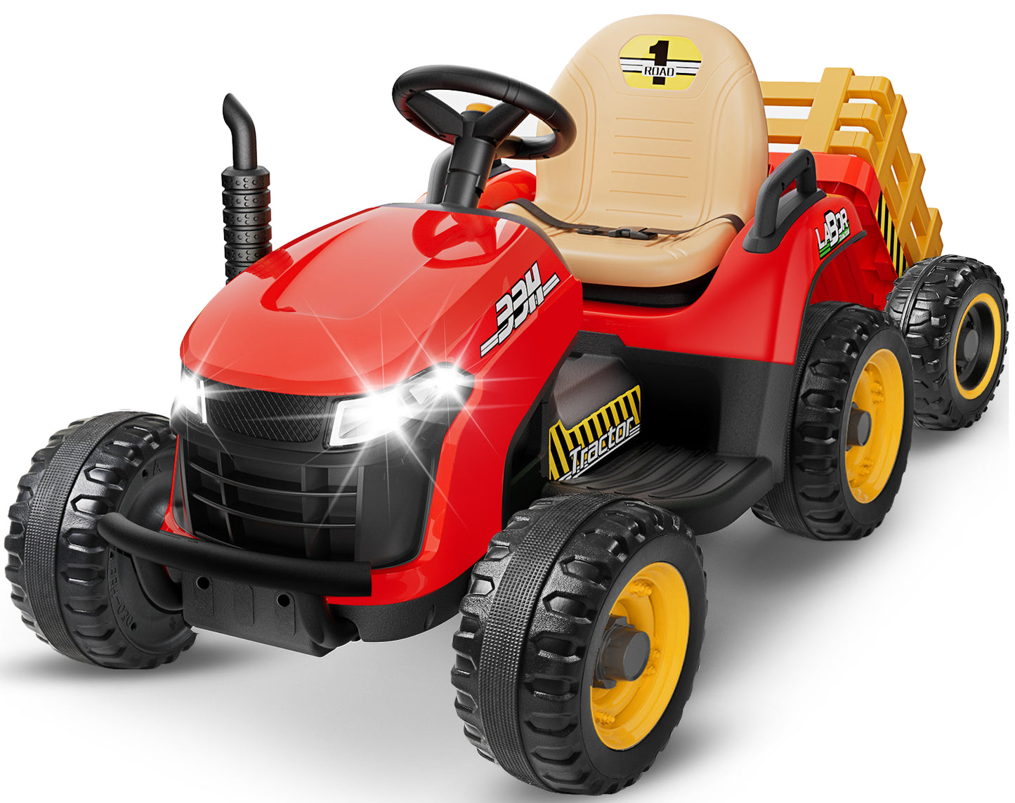 East doll 12V Ride on Tractor with Tiltable & Detachable Trailer, up to 3.1Mph Truck with Parental Remote, Music Player, Bluetooth Function & Headlight