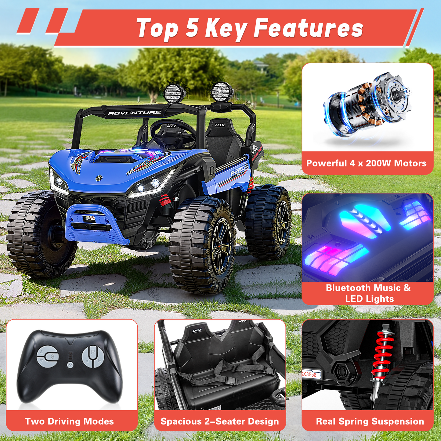 East doll 24V Ride on UTV Car for Big Kid, 2 Seater Ride on Car Toys, Power Electric car for kids,4 Wheels, 800W motors, Remote Control, 5.1 MPH ,3-12Y,Music