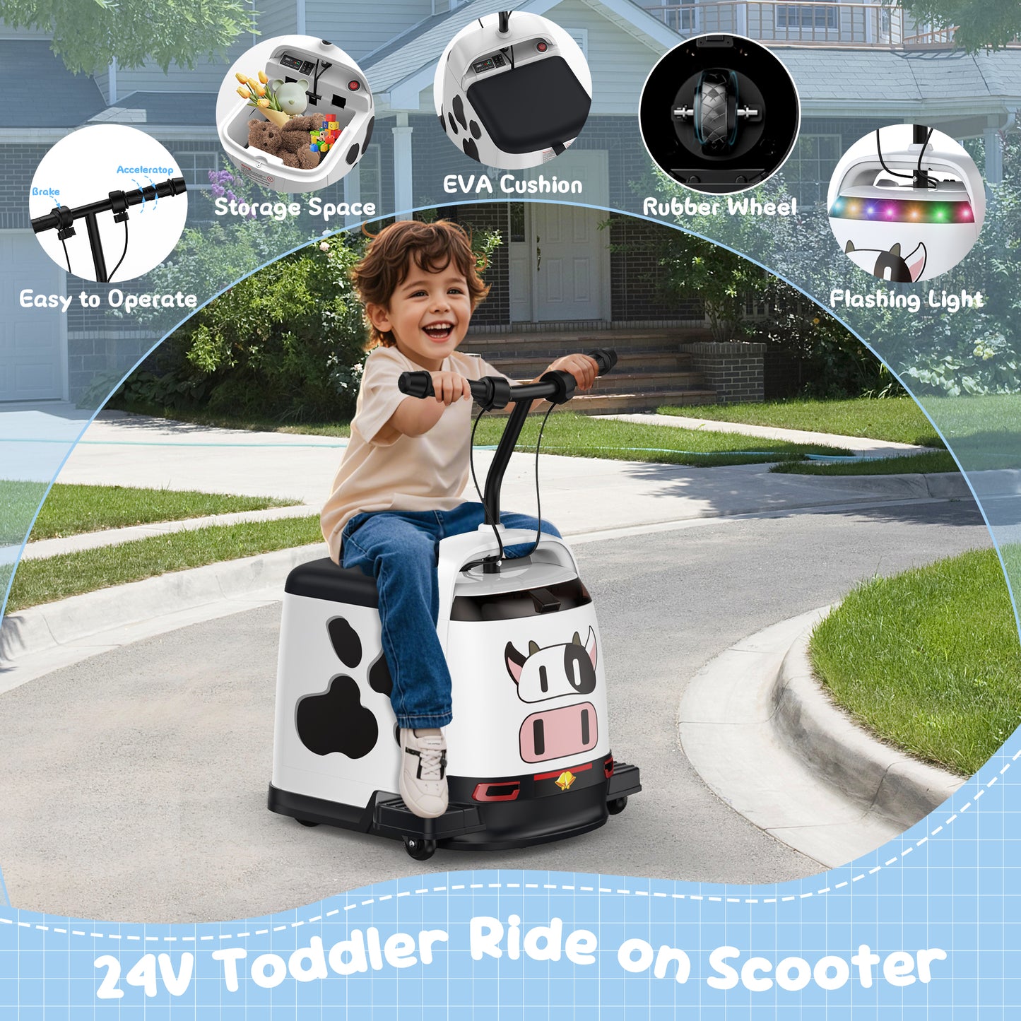 East doll 24V Ride on Car for Kids Aged 3-12, Kids Riding Toys, Toddler car, 180W Quiet Motor, DIY Stickers, Ideal for indoors, Music Player, LED Light, USB