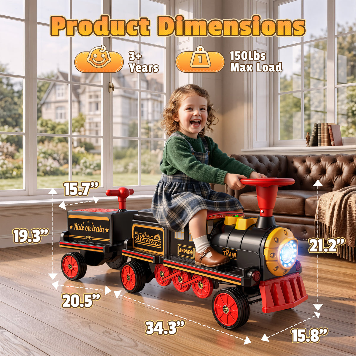 East doll 12V Powered Ride on Toy Train for Kids, Ride on Train(Including Carriages)