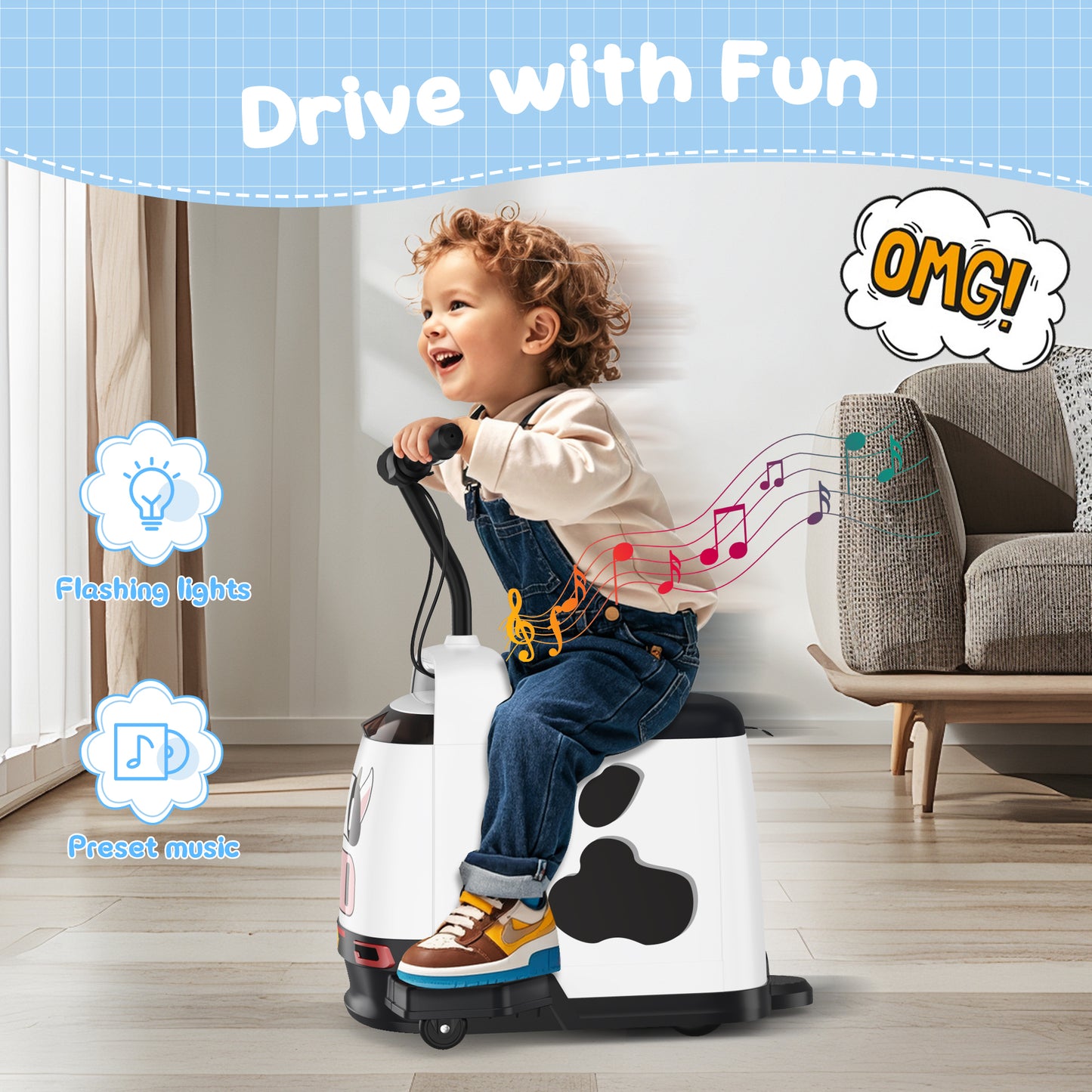 East doll 24V Ride on Car for Kids Aged 3-12, Kids Riding Toys, Toddler car, 180W Quiet Motor, DIY Stickers, Ideal for indoors, Music Player, LED Light, USB