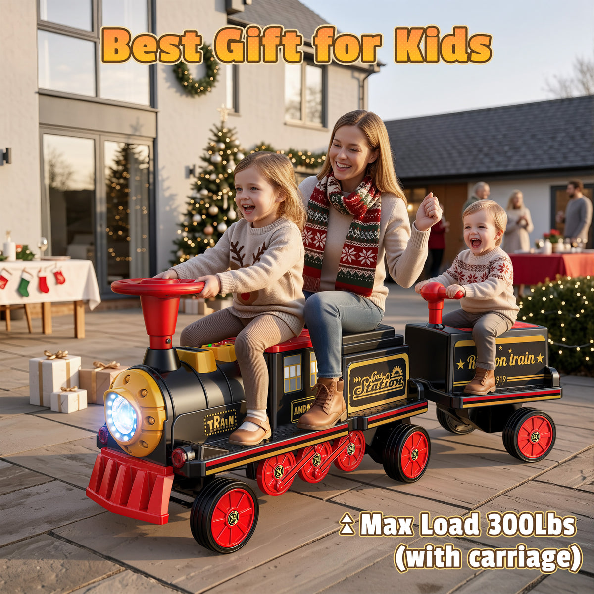 East doll 12V Powered Ride on Toy Train for Kids, Ride on Train(Including Carriages)