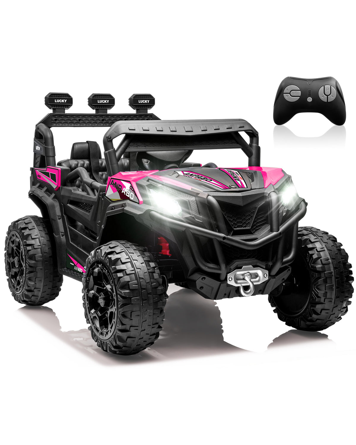 ANPABO 24 Volt Ride On Toys for Big Kids, 4WD/2WD, w/ Remote Control, Pink, 4WD Off-Road Fun, 4 Shock Absorbers, 19" Wide Seat, 4-Point Safety Harness, Up to 4.5 MPH, Built-In Storage Trunk