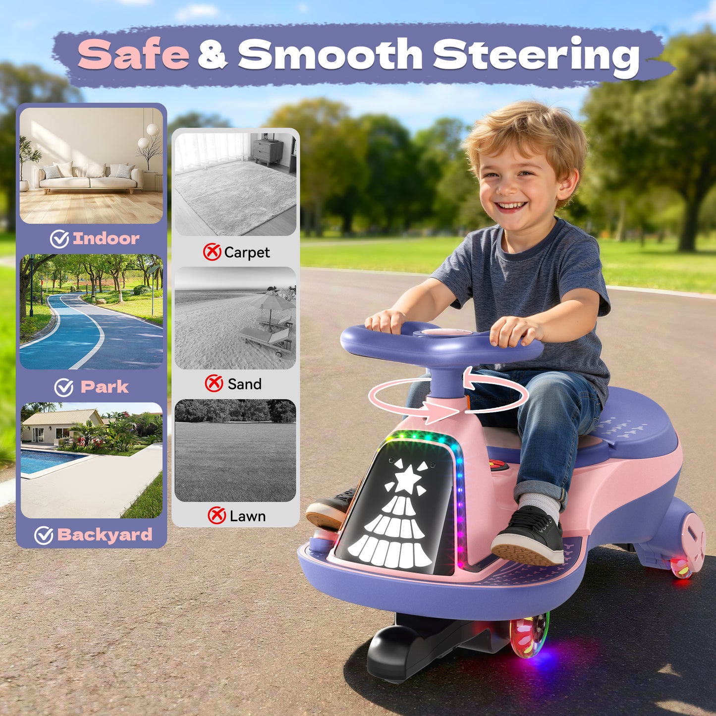 ANPABO 12V Electric Wiggle Car with Pedals, 2 Seater, 2x75W Motor, Music & Bluetooth, Ride On Toy for Kids Ages 3+, 170 Lbs, Pink--UPC: B0FTYJKS84