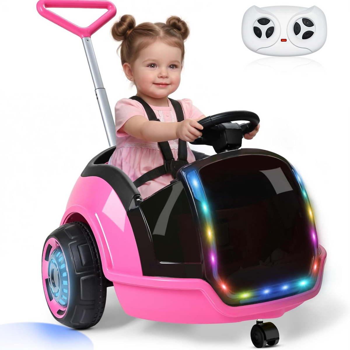 East doll 12V Electric Ride On Toy Car for Toddlers, Kids Puch Car, Outdoor Stroller Toys for Kids, Kids Cars to Ride in, 1-3Y,Remote Control, 1.3-2.5MPH, Music, Horn