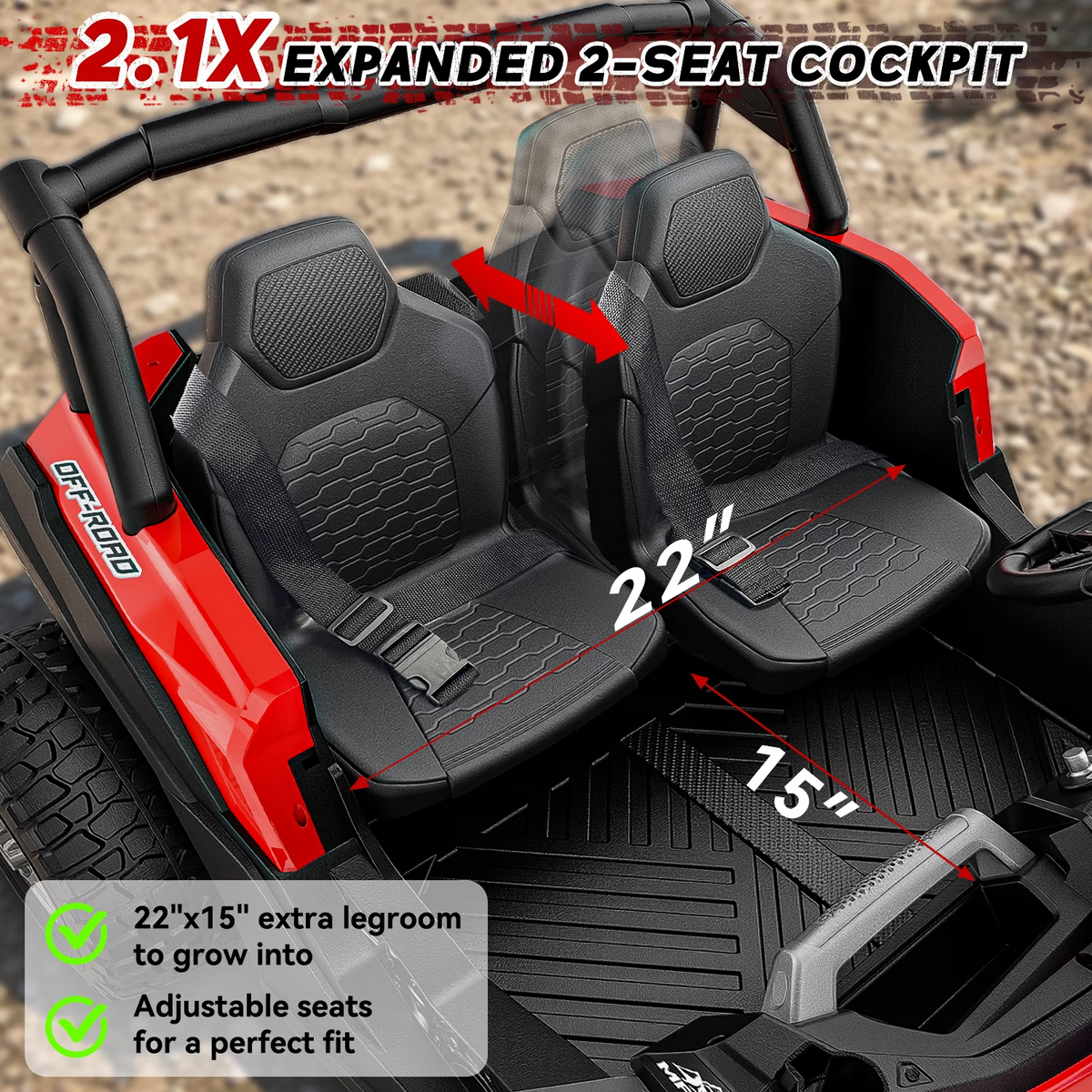 TOYBSNR 24 Volt 2-Seater Ride on Toys with Remote Control, 4WD XXXL Electric Car for Kids Ages 3-14, Ride on Cars UTV with 15" EVA Tires, Rainbow LED Lights, Bluetooth Music, Spring Suspension