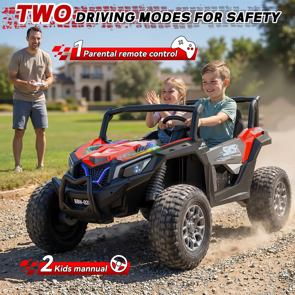 TOYBSNR 24 Volt 2-Seater Ride on Toys with Remote Control, 4WD XXXL Electric Car for Kids Ages 3-14, Ride on Cars UTV with 15" EVA Tires, Rainbow LED Lights, Bluetooth Music, Spring Suspension