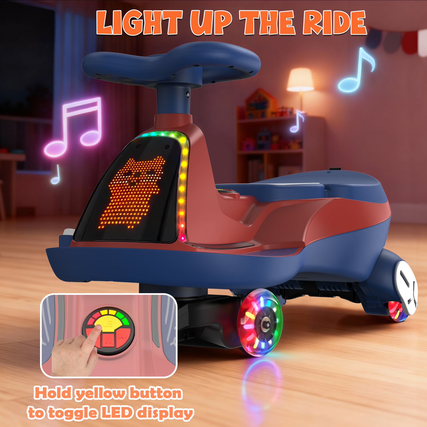 East doll 12V Wiggle Car for Kids with LED, Electric Ride on Toys for Toddlers Aged 3+, Swing Wiggle, Baby Car, 2.8-4.1 Mph, Flashing Wheels, Bluetooth(Upgraded Version）