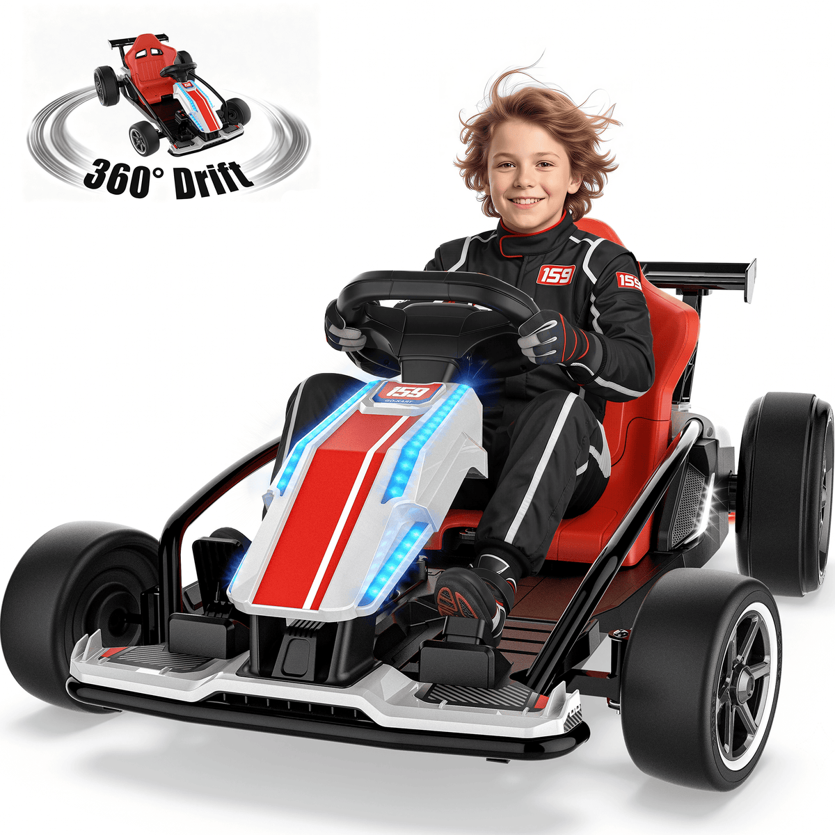 TOYBSNR 24V Electric Drift Go Kart for Kids 6-14, 24V Drift Car Ride On Racing Kart for Big Kids, Adjustable Seat, 9.3 MPH, Blue
