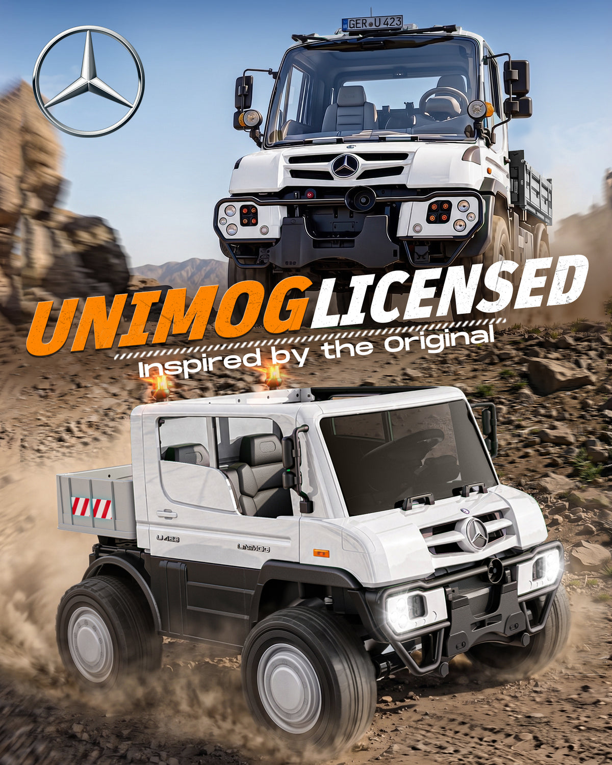TOYBSNY 24V Ride on Toy for Kids, Licensed Mercedes-Benz Unimog Kids 2 Seater Electric Ride on Car with Parent Remote Control, LED Lights, Bluetooth, 5 MPH, 130 Lbs