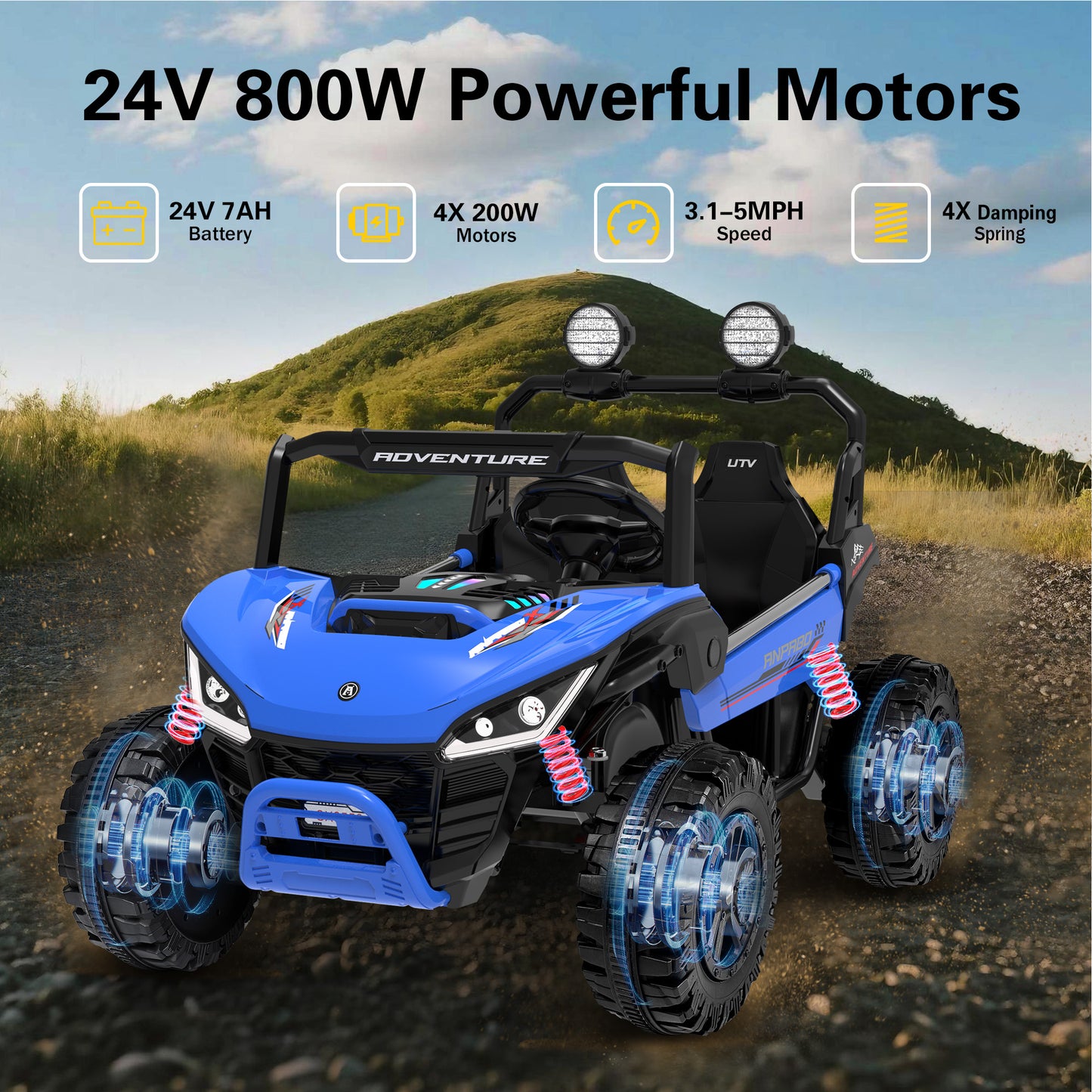 East doll 24V Ride on UTV Car for Big Kid, 2 Seater Ride on Car Toys, Power Electric car for kids,4 Wheels, 800W motors, Remote Control, 5.1 MPH ,3-12Y,Music