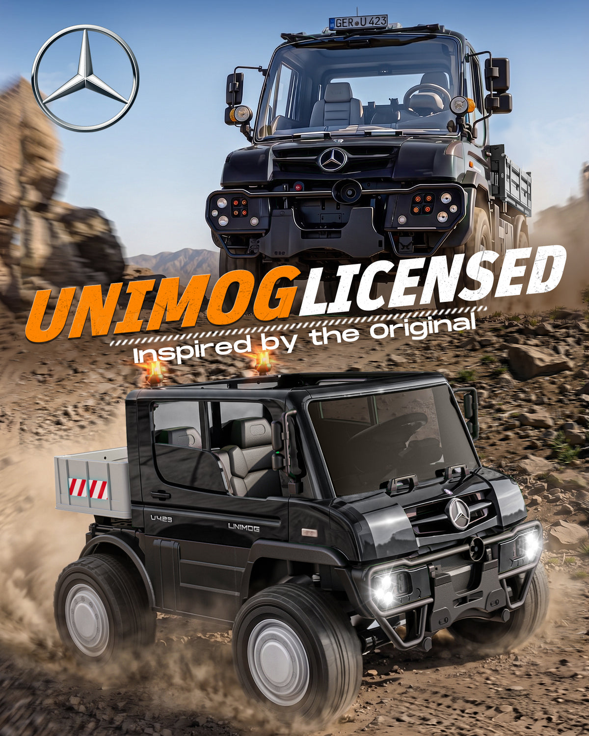 TOPLIX Mercedes-Benz Unimog 24V Ride On Dump Truck for Kids, 2 Seater w/Remote
