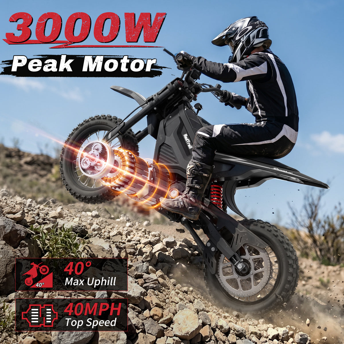 AceCruisers RadTrail M5 48V Electric Dirt Bike for Teens & Adults, 3000W Peak & 40 MPH
