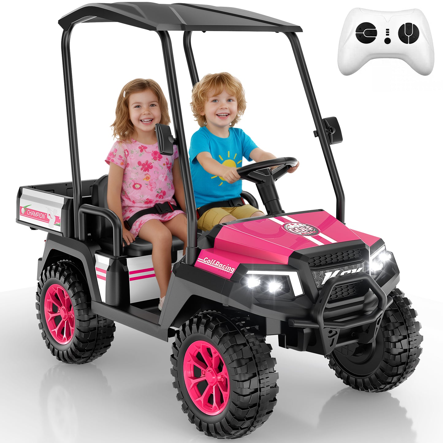 East doll 24V Power Ride on Toys for Big Kids, 2 Seater Ride on UTV with Ceiling&Rear Bed, 4WD Electric Car with Remote Control, Music/Story/Bluetooth, 3-8Y