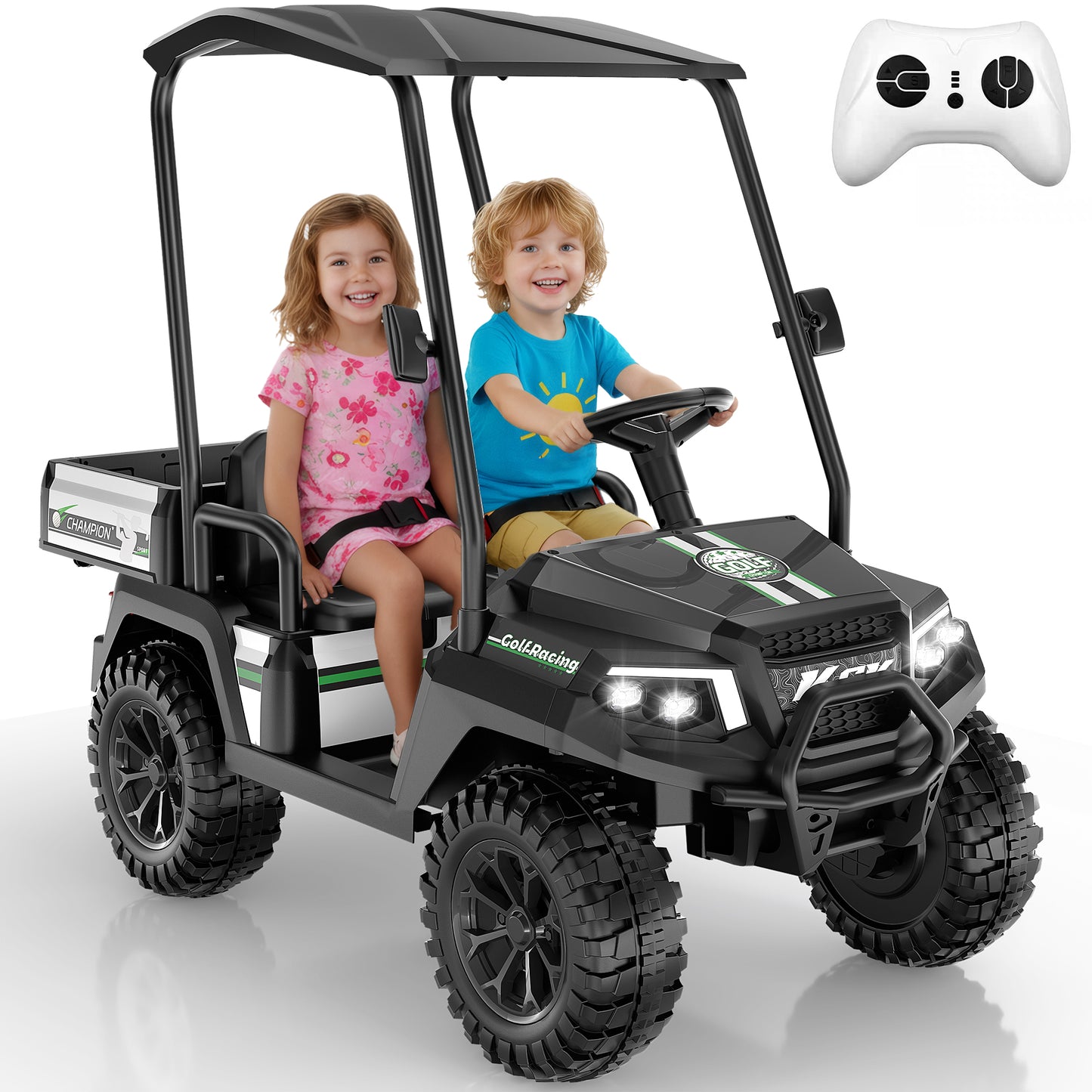 East doll 24V Power Ride on Toys for Big Kids, 2 Seater Ride on UTV with Ceiling&Rear Bed, 4WD Electric Car with Remote Control, Music/Story/Bluetooth, 3-8Y
