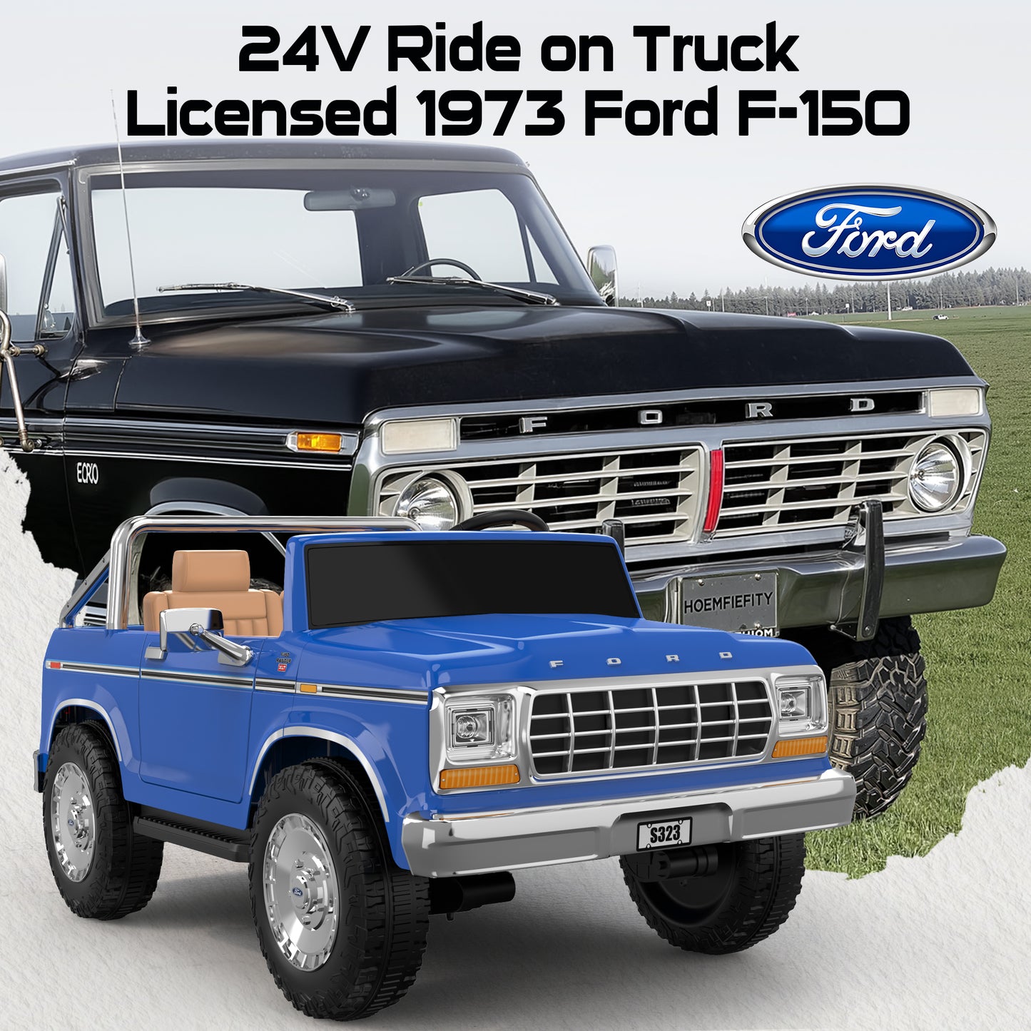 East doll 24V 2 Seater Power Ride on Car for Kids, Licensed Ford 1973 Ford F-150 Ride on Dump Truck, Remote Control, Bluetooth, Storage Bed