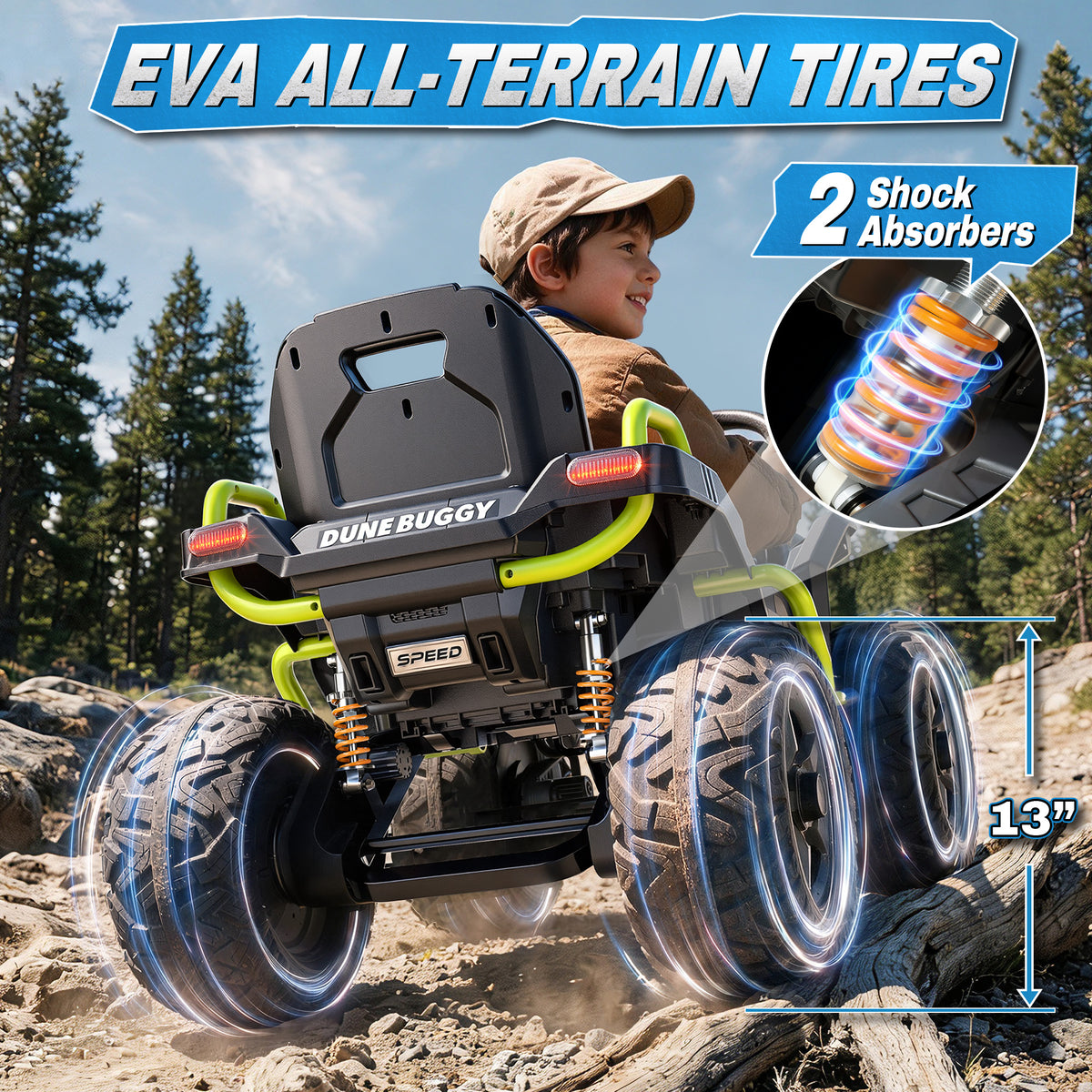 AceCruisers Kids 24V Ride on Toys Ages 3-8 w/ Metal Frame, EVA Tires, Rainbow-shine LED, portable metal handle, 2WD/4WD, 4×100W motors, bluetooth,parent remote control and up to 5 MPH