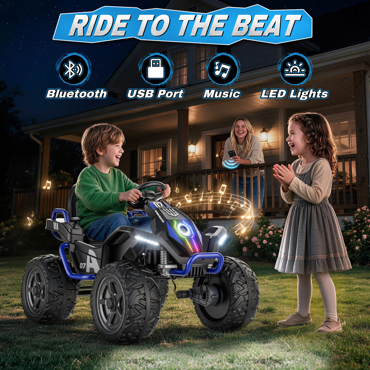 AceCruisers Kids 24V Ride on Toys Ages 3-8 w/ Metal Frame, EVA Tires, Rainbow-shine LED, portable metal handle, 2WD/4WD, 4×100W motors, bluetooth,parent remote control and up to 5 MPH